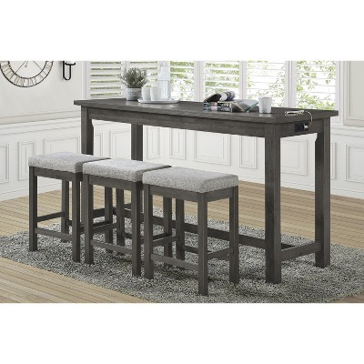 NicBex Round Dining Table Set for 3 Counter Height Dining Set with Drawer Built-in USB Ports Outlets and 3 Stools for Kitchen
