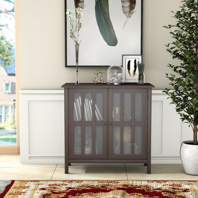 Elegant Modern Brown MDF and Glass Sideboard Storage Cabinet