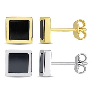EVERLY JEWELRY | Men's Yellow and White Sterling Silver 2ct Square Black Onyx and Hematite Stud Earrings 2-Piece Set - 1 of 4
