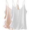 Ekouaer Women's 2 Pcs Satin Camisole Silky Pajama Tank Tops V Neck Soft Spaghetti Strap Loose Basic Sleepwear - 2 of 4