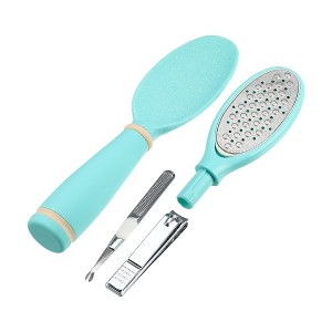 Unique Bargains 4 in 1 Dead Skin Remover Pedicure Kit ABS Stainless Steel Foot File Light Green - 1 of 4