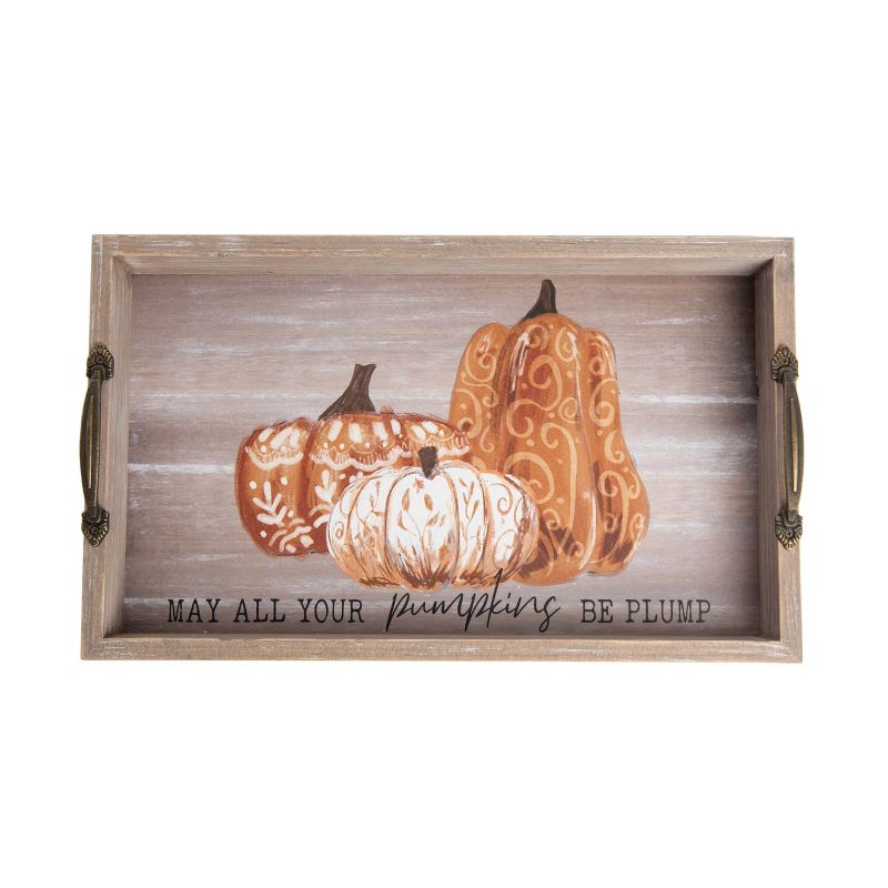 Transpac Wood 15.75 in. Multicolored Harvest Plump Pumpkin Tray, 1 of 2