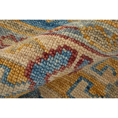 Hand-Knotted Blue and Multicolor Wool Rectangular Area Rug