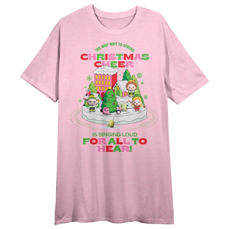 Elf "Christmas Cheer" Women's Pink Short Sleeve Sleep Shirt, 1 of 3