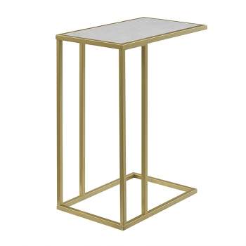 23" Modern Rectangle Two-Tone C Side Table with Metal Base Faux Marble Gold - Saracina Home