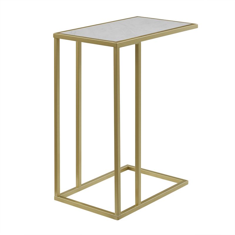 23&#34; Modern Rectangle Two-Tone C Side Table with Metal Base Faux Marble Gold - Saracina Home, 1 of 9