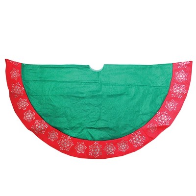 Northlight 48" Green Christmas Tree Skirt with Red Gemstone Glitter Snowflake Trim