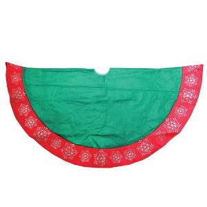 Northlight 48" Green Christmas Tree Skirt with Red Gemstone Glitter Snowflake Trim - 1 of 3