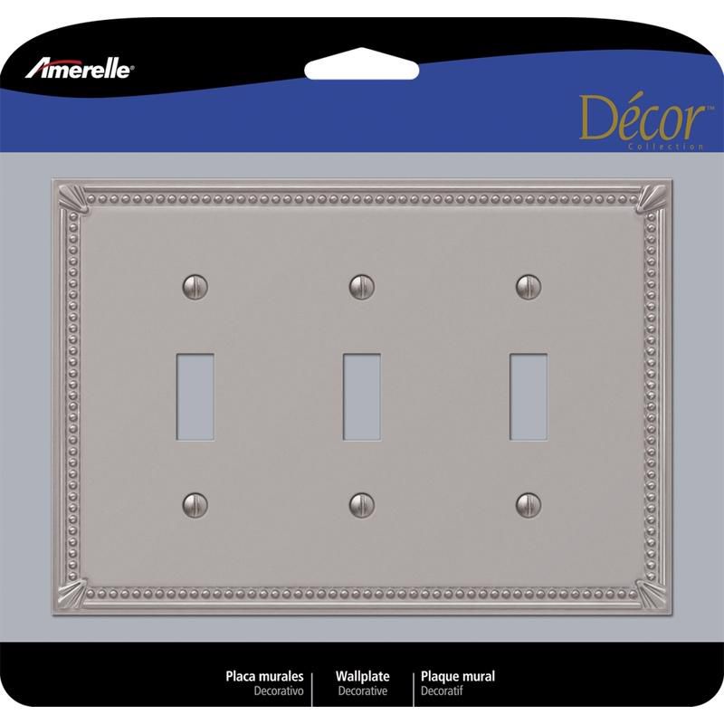 Amerelle Imperial Bead Brushed Nickel 3 gang Metal Toggle Wall Plate 1 pk, 1 of 2