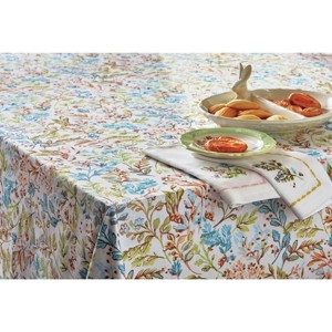 tagltd 84" x 60" Meadow Tablecloth Cotton Table Topper With Hand Screen Printed Floral Design For Dining Table Decor - 1 of 3