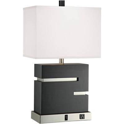 Espresso Grid Modern Table Lamp with Base Outlet Socket