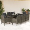 vidaXL 9 Piece Patio Dining Set with Cushions - Gray PE Rattan, Tempered Glass Tabletop, Padded Seats - Garden/Backyard/Deck - 2 of 4