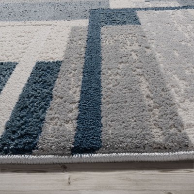 Ethan Blue and Gray Geometric Tufted 6' x 9' Area Rug