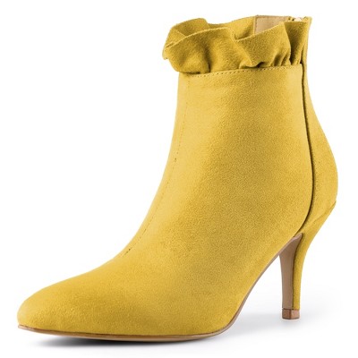 Allegra K Women's Pointed Toe Stiletto Heel Ruffle Ankle Boots