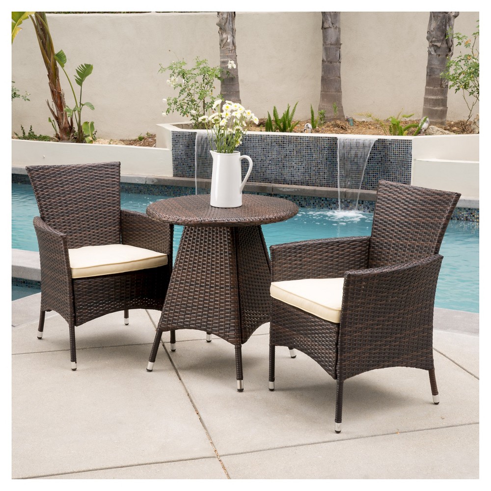 Photos - Garden Furniture Melissa 3-piece Wicker Patio Bistro Set with Cushions: Metal Frame, Weathe