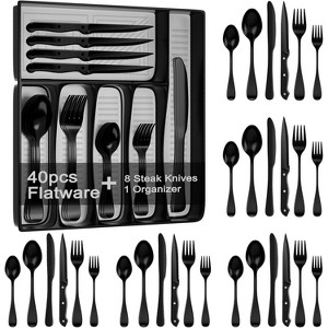 Attop 49-Piece Black Silverware Set with Organizer, Stainless Steel Flatware Set for 8 with Drawer Tray - 1 of 4
