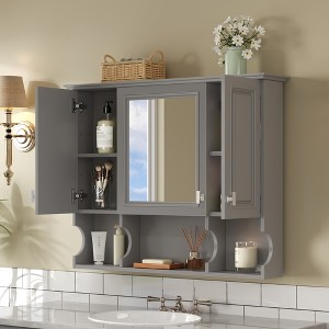 YOOCOZZ 35'' x 28'' Wall Mounted Bathroom Cabinet with Mirror and Open Shelves - 1 of 4