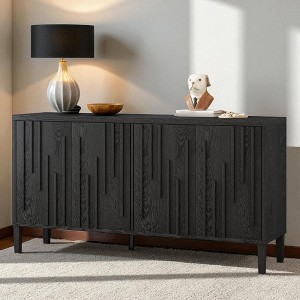 59.8" 4-Door Ash Veneer Sideboard Buffet Cabinet with Hidden Handles, Farmhouse Storage Credenza TV Stand for Living Room Dining Hallway - 1 of 4