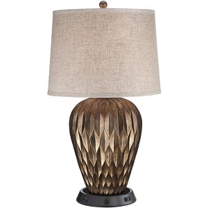 Possini Euro Design Buckhead Modern Table Lamp 28" Tall Bronze with Dimmable USB Workstation Base Drum Shade for Bedroom Living Room Kids Desk Home - 1 of 4