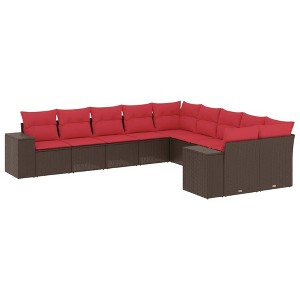 vidaXL Patio Sofa Set Black PE rattan, powder-coated steel, polyester - Brown and red Without table - 1 of 4