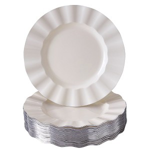 Silver Spoons Elegant Disposable Plastic Plates for Party, Heavy Duty Ivory Disposable Plate Set, (10 PC) - Veil	 - 1 of 2