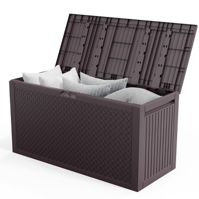 Syemin Deck Boxes 90gal Outdoor Garden Plastic Storage Deck Box Waterproof Deck Box Outdoor Lockable Storage Container, Brown, 45.67"*19.5"*23.23"