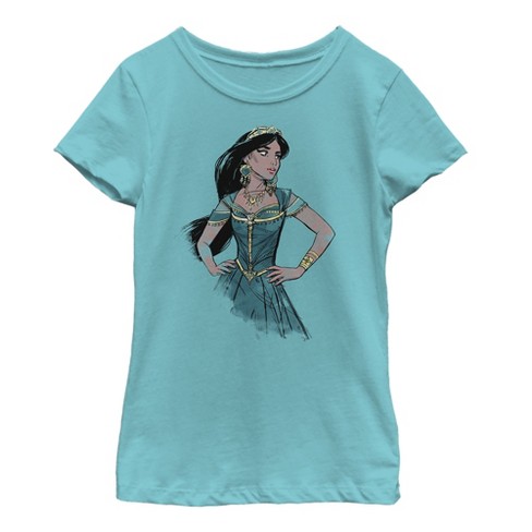 Girl s Aladdin Jasmine Sketch Profile T Shirt Tahiti Blue Medium