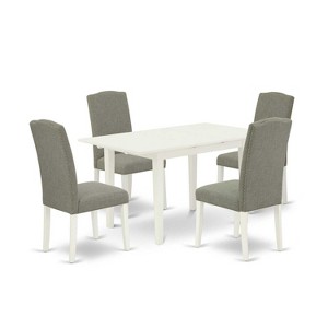 HomeStock 5-Pc Linen White Finish Solid Wood Top - Rectangular Upholstered Dining Room Set with Butterfly Leaf - Seats 4 - 1 of 4