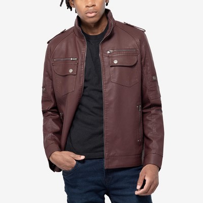 X RAY Mens Motorcycle PU Leather Jacket With Faux Shearing Lining