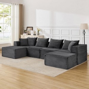 Modular Cloud Sectional Sofa w/Ottoman, No Assembly Corduroy Couch, Deep Seat u/l-Shape Sofa for Small Spaces, 4 Colors & Configurations - 1 of 4