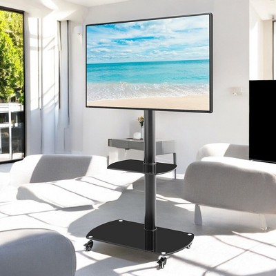 Alilang 27.50 Inch Mobile TV Stand with Adjustable Mount and Rolling Wheels for Flat Screens - Black