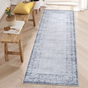 Vintage Washable Large Area Rug for Bedroom Living Room, Bordered Non Slip Floor Carpet for Dining Room, Retro Accent Throw Mat - 1 of 4