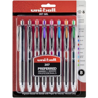 uni-ball 207 Retractable Gel Pen, 0.7 mm Medium Tip, Assorted Colors, pk of 8