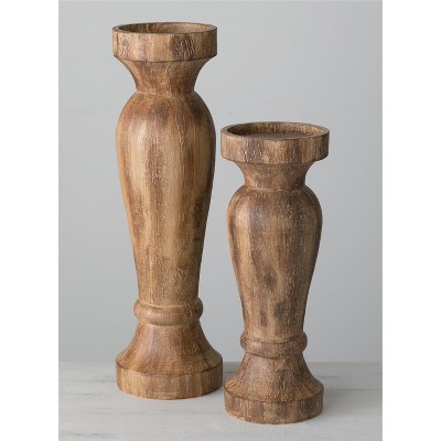 Sullivans Set of 2 Wooden Candle Holder 20"H & 15"H Brown