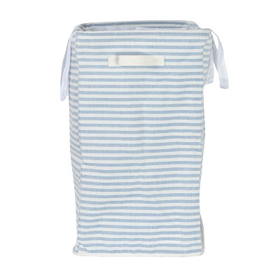 Blue and White Striped Rectangular Double Laundry Sorter with Handles