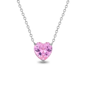 Girls' Prong CZ Birthstone Heart Sterling Silver Necklace - In Season Jewelry - 1 of 4