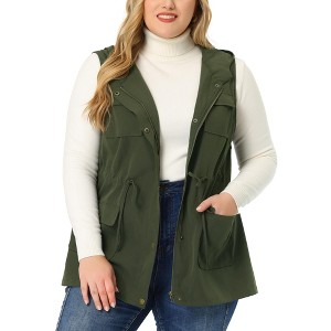 Agnes Orinda Women's Plus Size Utility Sleeveless Anorak Cargo Drawstring Fashion Vests - 1 of 4