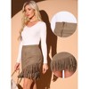 Allegra K Women's Faux Suede Stretch Fringe Trim High Waist Vintage Mini Skirt - 2 of 4