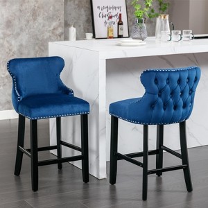 INFURNIC Counter and Bar Stools Velvet Upholstered Barstools with Wing Back and Nailhead Trim for Lounge Area, Blue, 22"*19"*37" - 1 of 4