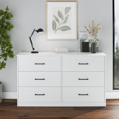 White Wide 6 Drawer Dresser with Metal Slides