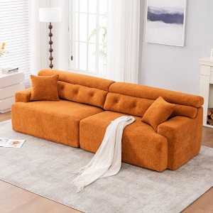 4-Seater Wood Grain Chenille Full Sponge Compression Sofa with 2 Pillows and Deep Seat Comfort - 1 of 4
