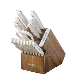 Farberware 15-Piece Triple Riveted Knife Block Set, High Carbon-Stainless  Steel Kitchen Knives, Razor-Sharp Knife Set with Wood Block, White and Gold