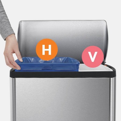 Brushed Stainless Steel Dual Compartment Recycling Kitchen Trash Can