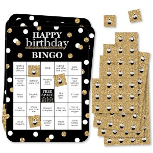 Big Dot of Happiness Adult Happy Birthday - Gold - Find the Guest Bingo Cards and Markers - Birthday Party Bingo Game - Set of 18 - 1 of 4