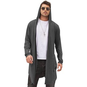 COOFANDY Men's Long Hooded Cardigan Shawl Collar Lightweight Open Front Drape Cape Overcoat with Pockets - 1 of 4