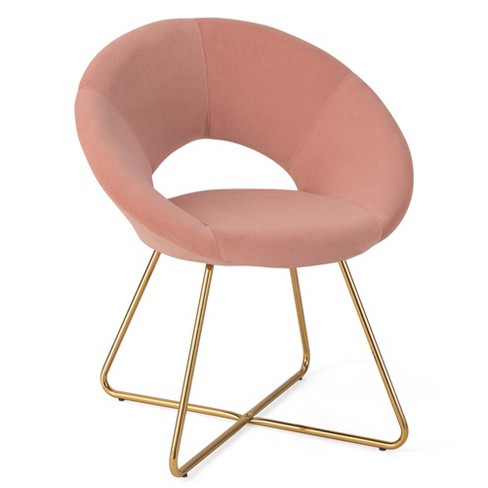 Costway Pink Velvet Accent Office Armchair Adjustable Swivel