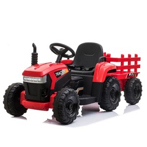 Sandinrayli Kids Electric Ride On Toy Tractor 12V Battery Powered Ride On Car with Trailer - 1 of 2