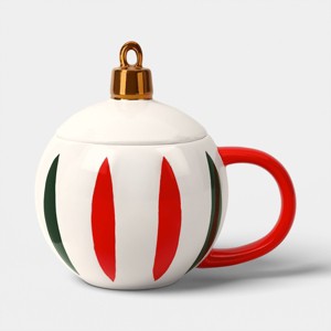 12.85 fl oz Christmas Stoneware Ornament Figural Lid Coaster Mug - Wondershop™ - 1 of 4