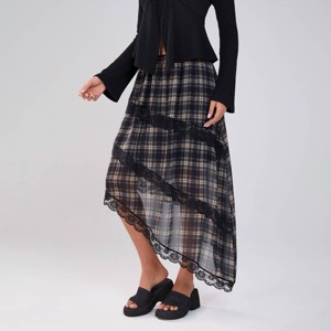 Women's Elastic Waist Check Lace Tiered Asymmetrical Hem Skirt - Wild Fable™ Charcoal Gray - 1 of 4