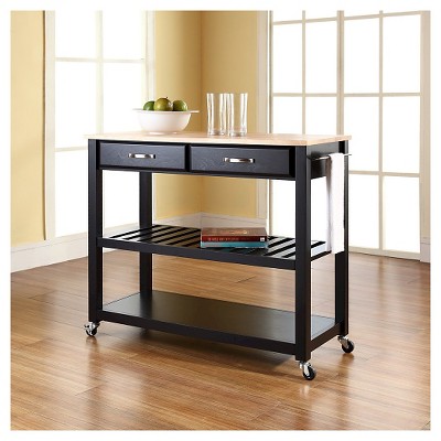 Black and Natural Wood Kitchen Cart with Wine Rack